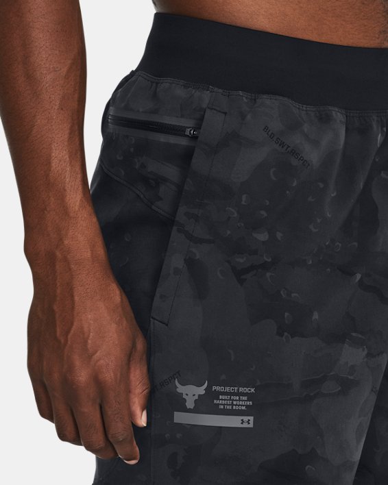 Men's Project Rock Unstoppable Camo Shorts in Black image number 3